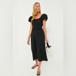 NWT Tuckernuck Pomander Place Puff‎ Sleeve Flynn Midi Dress, Black, Size M